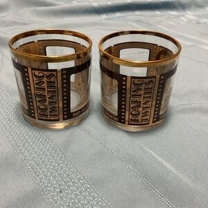 VTG Roaring Twenties Hollywood Movie Stars Lowball Glasses Set of 2 Gold Trim